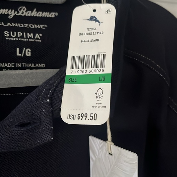 Brand new with tags , Tommy Bahama Polo size Large in Navy Blue - Picture 2 of 6